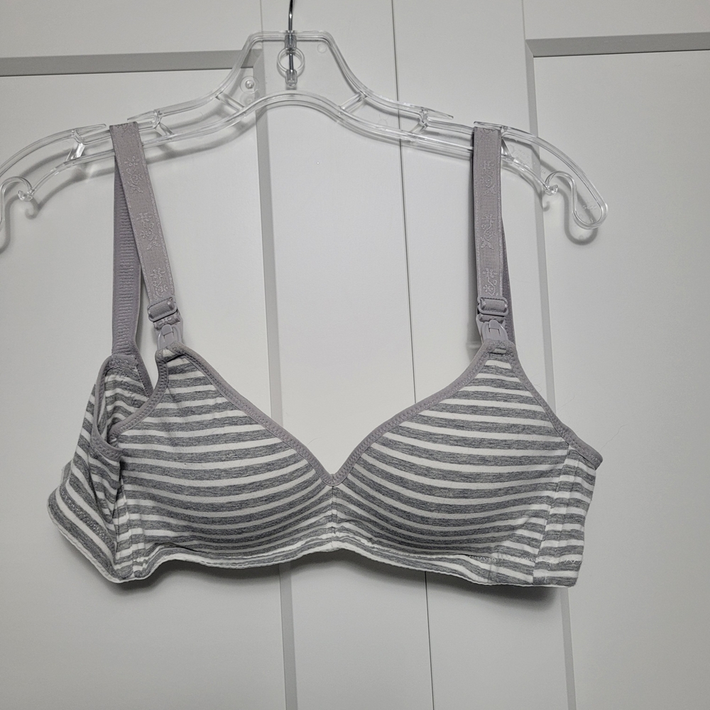 Gray/ White Striped Cotton Nursing Bra BNWOT